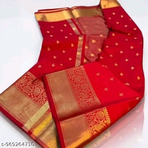 Red Banarasi Cotton Saree with Golden Zari | Sameer Textile
